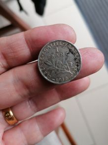 1915 France Silver One Franc Coin