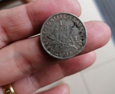 1915 France Silver One Franc Coin