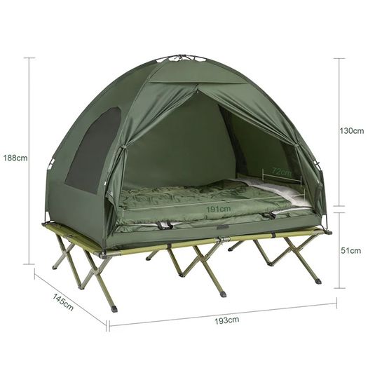 2 Persons Pop-Up Tent  Camp Bed  With Camping Lounger  Green