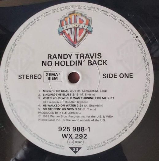 Randy Travis - No Holdin' Back Vinyl