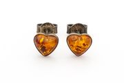 Vintage Natural Baltic Amber Silver Heart Stud Earrings