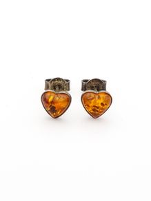Vintage Natural Baltic Amber Silver Heart Stud Earrings