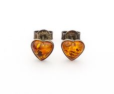 Vintage Natural Baltic Amber Silver Heart Stud Earrings