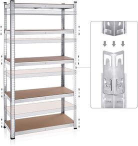Heavy-duty shelves, set of 2, cellar shelves, storage shelves, 180 x 90 x 40 cm, plug-in shelves, each with a load capacity of up to 875 kg and 5 adjustable shelves, reinforced steel frame, silver