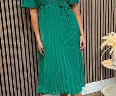 Lucy Green V Neckline Belted Pleated Midi Dress