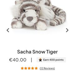 New JELLYCAT Sacha Snow Tiger