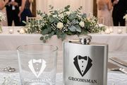 Groomsman Laser Engraved Hip Flask and Whiskey Glass Gift Set