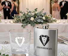 Groomsman Laser Engraved Hip Flask and Whiskey Glass Gift Set