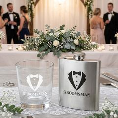 Groomsman Laser Engraved Hip Flask and Whiskey Glass Gift Set