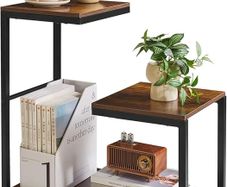 G-Shaped End Table Small Side Table for Living Room Corner Tables for Small Spaces,Balcony,Couch,Bedroom,Flower Stand Rustic Brown