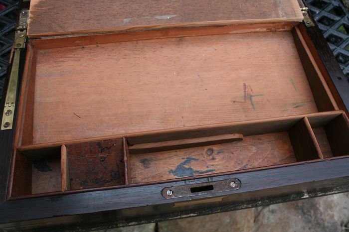 Antique Wooden Writing Box 19th century ,Brass fittings