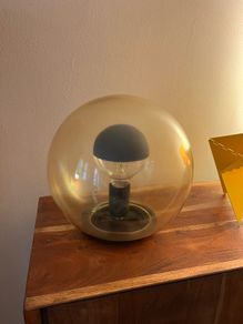 Modern Smoked Glass Table Lamp with Additional Mirrored Bulb