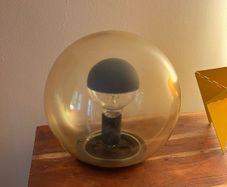 Modern Smoked Glass Table Lamp with Additional Mirrored Bulb
