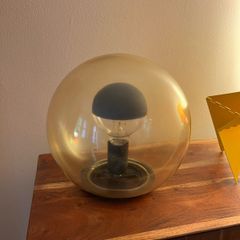 Modern Smoked Glass Table Lamp with Additional Mirrored Bulb