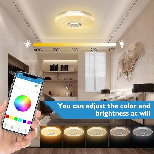 36W LED Ceiling Light with Bluetooth Speaker, Intelligent with Remote Control and APP Control, RGBW Colour Change, Adjustable for Bedroom, Kitchen, Bathroom, Nursery, Living Room