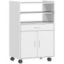 Microwave Cabinet, Shelf, Double-Door Cabinet, Drawer, Casters, White Image 2