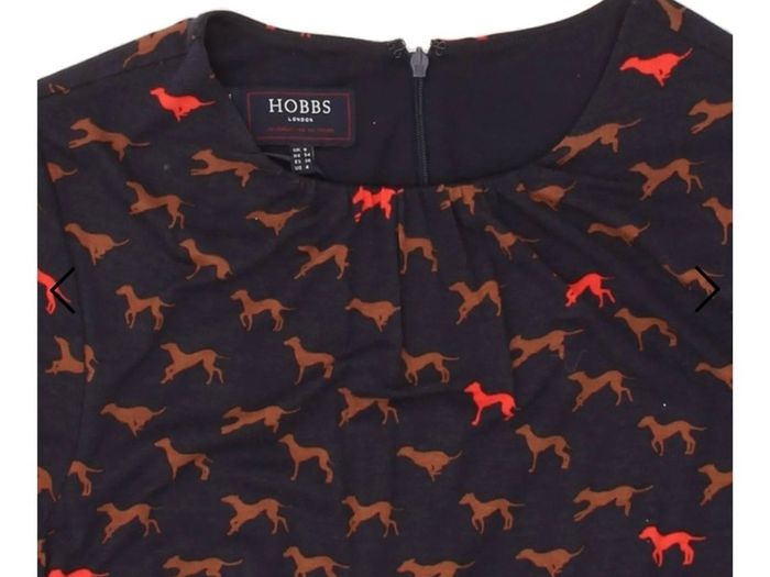 Hobbs london midi alone fit and flare dress with dog print navy autumnal chic