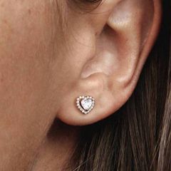 Pandora Sparkling Elevated Heart Rose Gold Earrings New