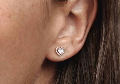 Pandora Sparkling Elevated Heart Rose Gold Earrings New