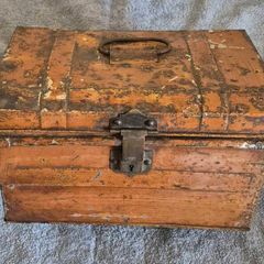 Small vintage metal trunk.
