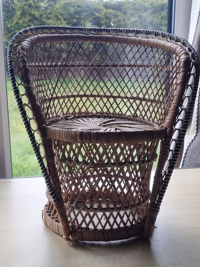 Vintage miniature wicker armchair in the "peacock" style
