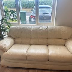 Three seater leather sofa Cream