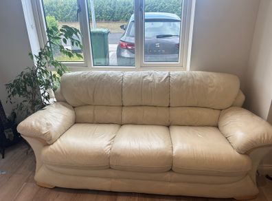 Three seater leather sofa Cream