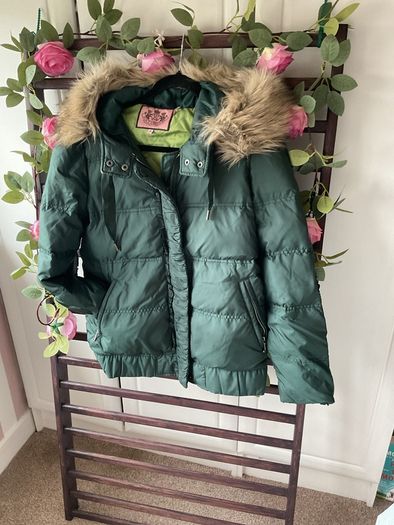 puffer jacket feather & down juicy couture hooded jacket medium