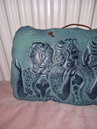 Ancient Greek stone wall plaque of The Three Ladies of Knossos
