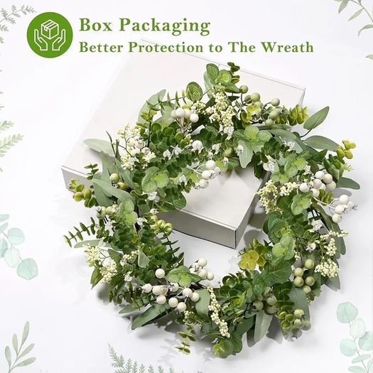 Wreath for Front Door, 50 cm/20 inch Spring Summer Green Wreath, Lifelike Artificial Small Door Wreath Decoration for Farmh