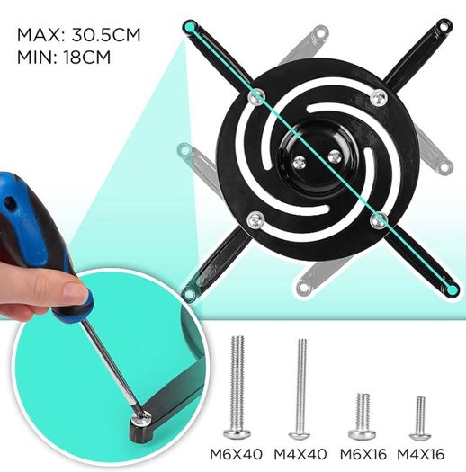 Projector Mount Stand for Ceiling or Wall Bracket PB01XB | 10kg Capacity | Universal Adjustable Clamp | Tile Swivel Rotate | Black (FREE POSTAGE)