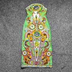 Alemais Pinball Strapless Midi Dress Sz 4UK 0US Printed Linen Silk Designer