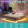 King Size Bed Frame 150x200cm, Floating Upholstered Platform Bed with LED Lights & USB Charging, 5ft Heavy Duty Metal Bed Frame with Headboard Storage, Noise-Free, No Box Spring Needed, Pink Image 4