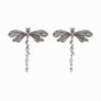 ZARA Earrings NEW Silver Butterfly Dragonfly  /  Rhinestone & Pearls Image 2