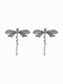 ZARA Earrings NEW Silver Butterfly Dragonfly -  Rhinestone & Pearls