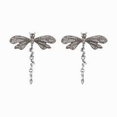 ZARA Earrings NEW Silver Butterfly Dragonfly -  Rhinestone & Pearls