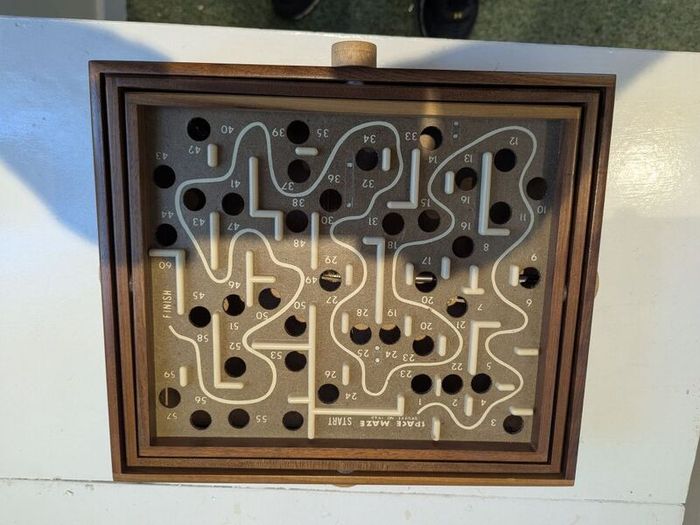 Vintage 80s Labyrinth Wooden Steel Ball Marble Tilting Maze Puzzle Game Roll-A-Maze