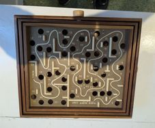 Vintage 80s Labyrinth Wooden Steel Ball Marble Tilting Maze Puzzle Game Roll-A-Maze