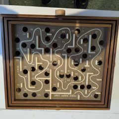 Vintage 80s Labyrinth Wooden Steel Ball Marble Tilting Maze Puzzle Game Roll-A-Maze