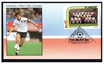 1986 St Vincent First Day Cover for Mexico Football (FIFA) World Cup 86 Featuring England Team First Day Cover