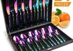 Cutlery Set, Black or Rainbow 24 Piece Stainless Steel Flatware Set, Silverware Dinnerware Set Service for 6, Tableware Cutlery Include Knife/Fork/Spoon/Teaspoon for Home with Gift Box