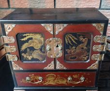 Japanese Lacquer & Marquetry Miniature Tansu