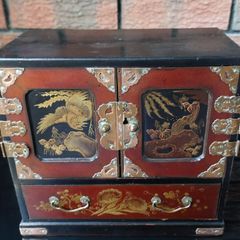 Japanese Lacquer & Marquetry Miniature Tansu