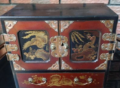 Japanese Lacquer & Marquetry Miniature Tansu