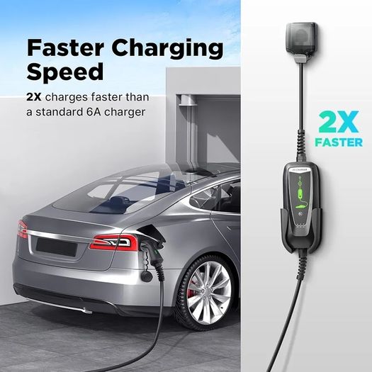 EV Charger Type 2 to 3 Pin Plug, 3kW | 8A-13A | 10M Portable EV Charger, Electric Car Charger Type 2 Charging Cable with LED Indicators IP66 Waterproof for EVs & PHEV