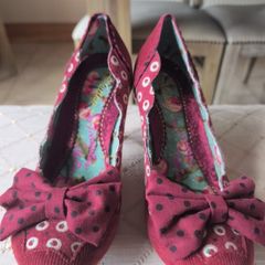 Irregular choice funky velvet bow shoes 4 4.5 wine kitten heel