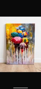 Canvas with bright coloured umbrellas