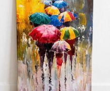 Canvas with bright coloured umbrellas