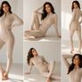 Women's Ribbed Zip-Up Jumpsuit Beige | One Size Image 2