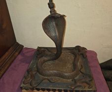 Antique Indian Enameled King Cobra and Lizards Candle Holder